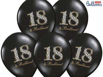Balony, 18 & brilliant, 14", czarne, 50 sztuk - PartyDeco