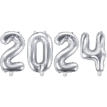 Balony 2024 - srebrne 35 cm zestaw SYLWESTER NOWY ROK - Inna marka