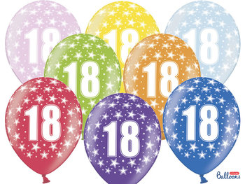 Balony, 30 cm, 18th Birthday, Metallic Mix, 50 sztuk - PartyDeco