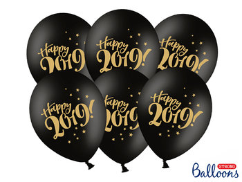Balony, 30 cm, Happy 2019!, Pastel Black, 6 sztuk