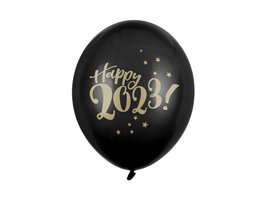 Balony 30cm, Happy 2023!, czarne, 1 op. / 6 szt. - PartyDeco
