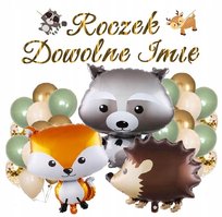 BALONY BOHO zwierzątka WOODLAND baner ROCZEK imię