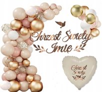 Balony Chrzest Łuk Dziki Róż Baner Rose Gold Imię