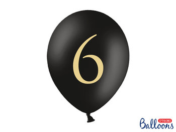 Balony, cyfra 6, czarne, 12", 50 sztuk - PartyDeco