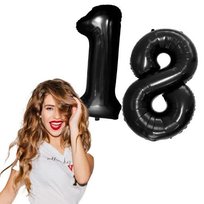 Balony cyfry 18 Czarny foliowe Mocne na urodziny ZESTAW osiemnastka 80CM