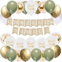 BALONY dekoracje BOHO EKO na CHRZEST baner IMIĘ