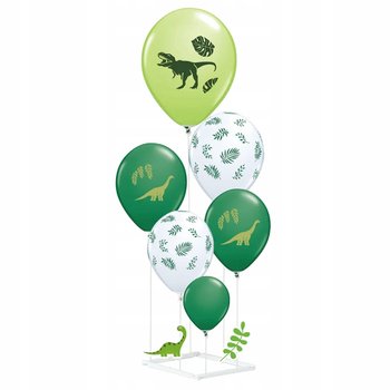 Balony Dinozaury Zielono-Białe 6Szt. Ze Stojakiem - PartyPal