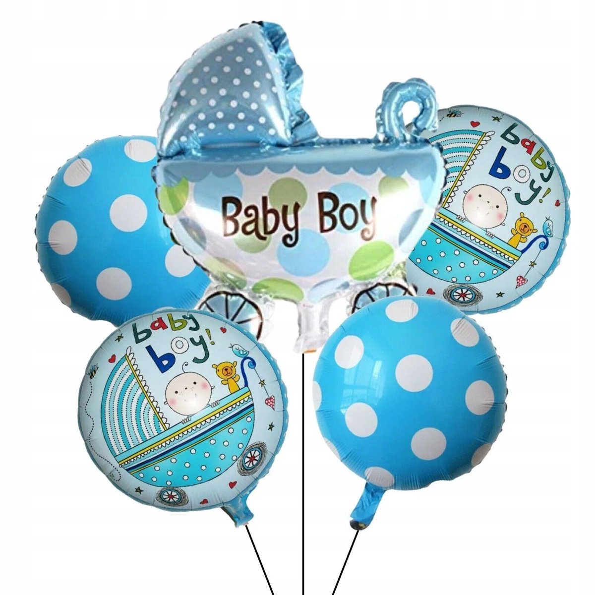 BALONY FOLIOWE BABY SHOWER NIEBIESKIE CHŁOPIEC NARODZINY DEKORACJA 5 ...
