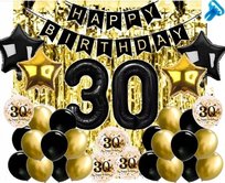 BALONY GIRLANDA CZARNO ZŁOTA ZESTAW NA 30 URODZINY KURTYNA TRZYDZIESTKA