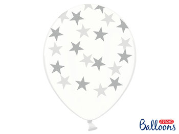 Balony, gwiazdki, 14", biało-srebrne, 6 sztuk - PartyDeco