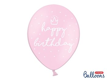 Balony, Happy Birthday, 12", różowe, 6 sztuk - PartyDeco