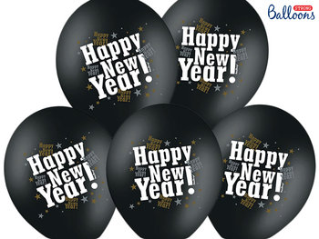 Balony Happy New Year STRONG, czarne, 50 sztuk - Strong