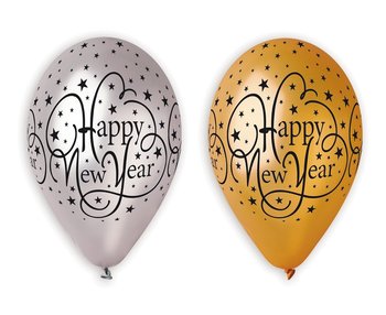 Balony Happy New Year, złote i srebrne, 12 cali, 25 sztuk - Gemar