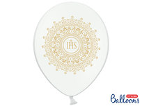 Balony IHS Komunia, 30 cm, Metallic Pure White, 6 sztuk
