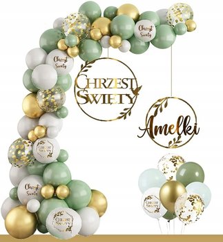 Balony Kiwi Boho Łuk Zestaw Dekoracji Listki Chrzest + Imię - Inna marka