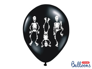 Balony, kościotrupy, 14", czarne, 50 sztuk - PartyDeco