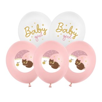 Balony lateksowe białe różowe miś Baby Girl na BABY SHOWER 6szt 30cm - ABC