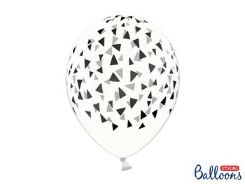 Balony lateksowe, Crystal Clear, czarne trójkąty, 30 cm, 6 sztuk - PartyDeco