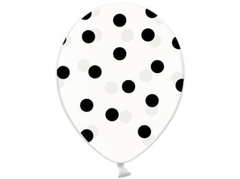 Balony lateksowe, czarne kropki, 30 cm, 6 sztuk - PartyDeco