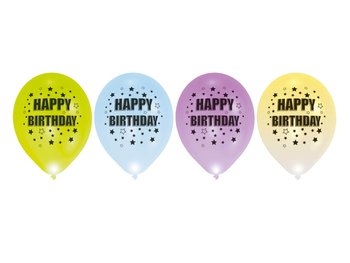 Balony lateksowe Happy Birthday świecące w różnych kolorach - 27,5 cm - 4 szt. - Amscan