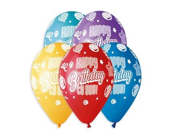 Balony lateksowe Premium, Happy Birthday To You!, 13", mix, 5 sztuk - GoDan