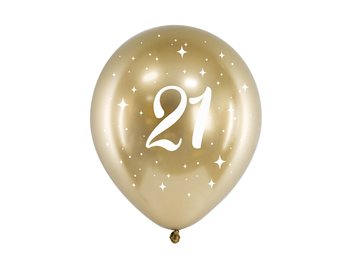 Balony lateksowe złote Glossy z cyfrą 21 - 30 cm - 6 szt. - PartyDeco