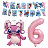 BALONY LILO I STITCH STICH ANGEL BANER HAPPY BIRTHDAY CYFRA 6 RÓŻOWA NA HEL