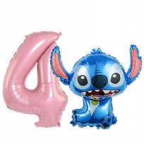 BALONY LILO STITCH ZESTAW NA URODZINY STICH 84 X 79 CM CYFRA 4 RÓŻOWA