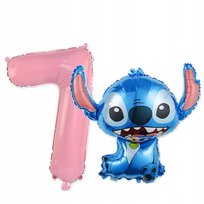 BALONY LILO STITCH ZESTAW NA URODZINY STICH 84 X 79 CM CYFRA 7 RÓŻOWA