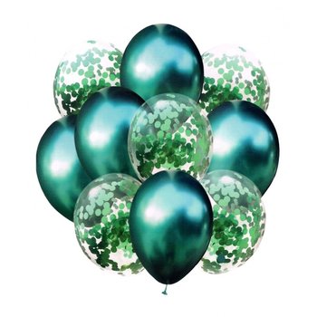 Balony metaliczne + konfetti 10szt 33cm zieleń - MK Trade