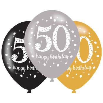 Balony metalizowane, 50. Urodziny, Happy Birthday, 6 sztuk - Amscan