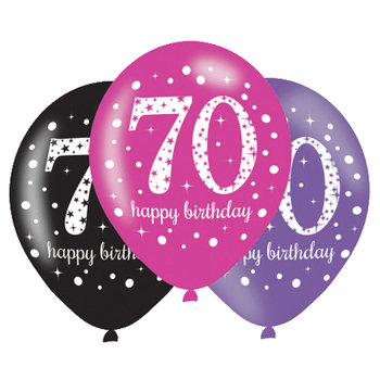 Balony metalizowane, 70. Urodziny, Happy Birthday, 6 sztuk - Amscan