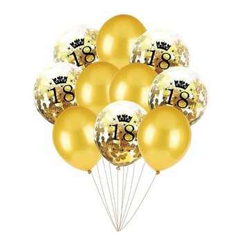 Balony na 18 urodziny zestaw 10 balonów z konfetti ,10m taśma złota   63389 - Forum Design Cards