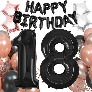 Balony na 18 urodziny zestaw 53 szt. napis happy birthday czarny, rosegold - Springos