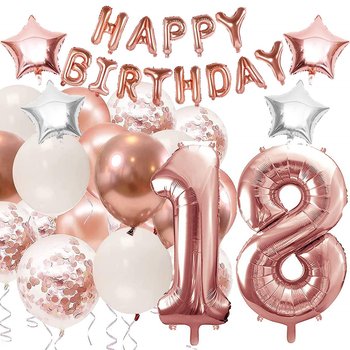 Balony na 18 urodziny zestaw 53 szt. napis happy birthday rosegold - Springos