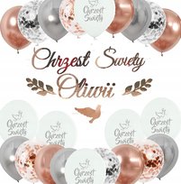 Balony na Chrzciny baner CHRZEST ROSE GOLD + IMIĘ
