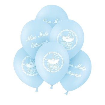 Balony na chrzest dwustronne błękitny wózeczek 30cm 6szt - NiebieskiStolik
