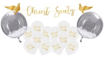 Balony na Chrzest Święty Białe piórka zestaw balonów Chrzciny Baner złoty - Szafran Limited