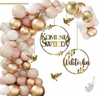 Balony na KOMUNIĘ dekoracje baner koło IMIĘ rose