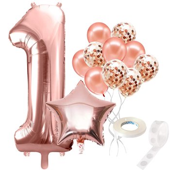 Balony na roczek zestaw z cyfrą 1 urodziny, goldenrose - Springos