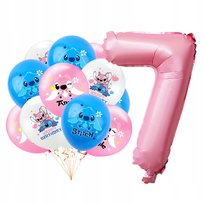 BALONY NA URODZINY LILO I STITCH SAMBA ANGEL CYFRA 7 RÓŻOWA HEL URODZINOWE
