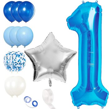 Balony niebieskie i srebrne zestaw na roczek z cyfrą 1 urodziny - Springos