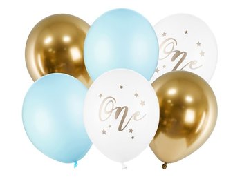 Balony One, niebieskie, 30 cm, 6 sztuk - PartyDeco