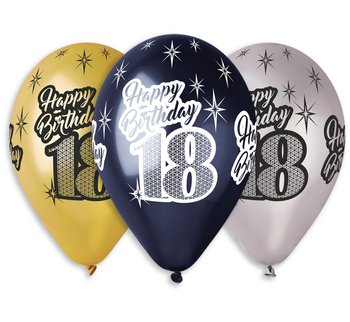 Balony Premium, 12", Happy Birthday 18, metaliczne,  6 sztuk - Gemar