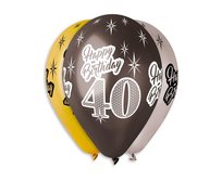 Balony Premium, Happy Birthday 40, metaliczne, 6 sztuk