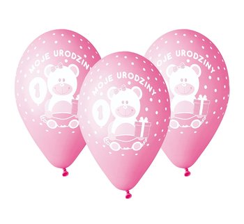 Balony Premium, Moje 1 Urodziny, różowo-białe, 5 sztuk - Gemar