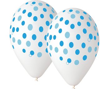 Balony Premium, niebieskie groszki, transparentne, 12", 5 sztuk - Gemar