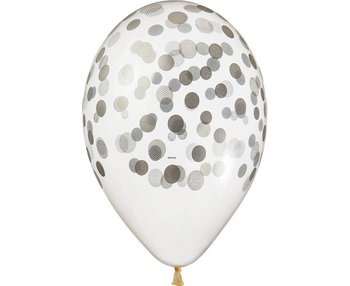 Balony Premium, transparentne, srebrne konfetti, 13", 5 sztuk - Gemar