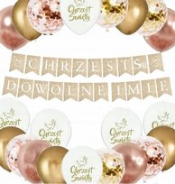 BALONY rose dekoracje BOHO EKO CHRZEST baner IMIĘ