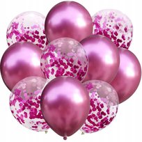 BALONY RÓŻOWE METALICZNE Z KONFETTI URODZINY BALON BABY SHOWER CHRZEST